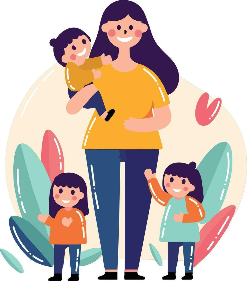 Hand Drawn mother walks with baby in flat style vector