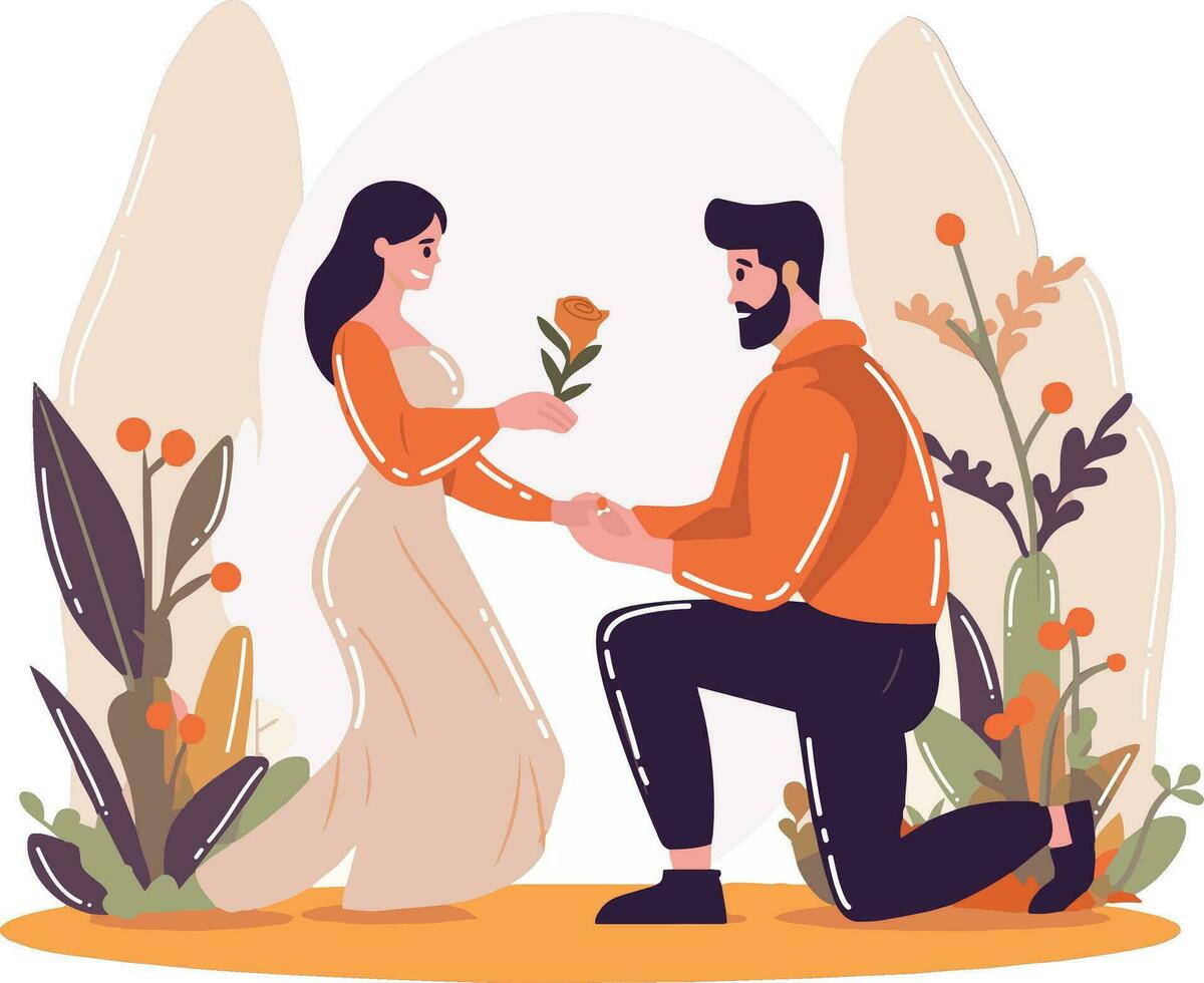 Hand Drawn man proposes to woman in flat style vector