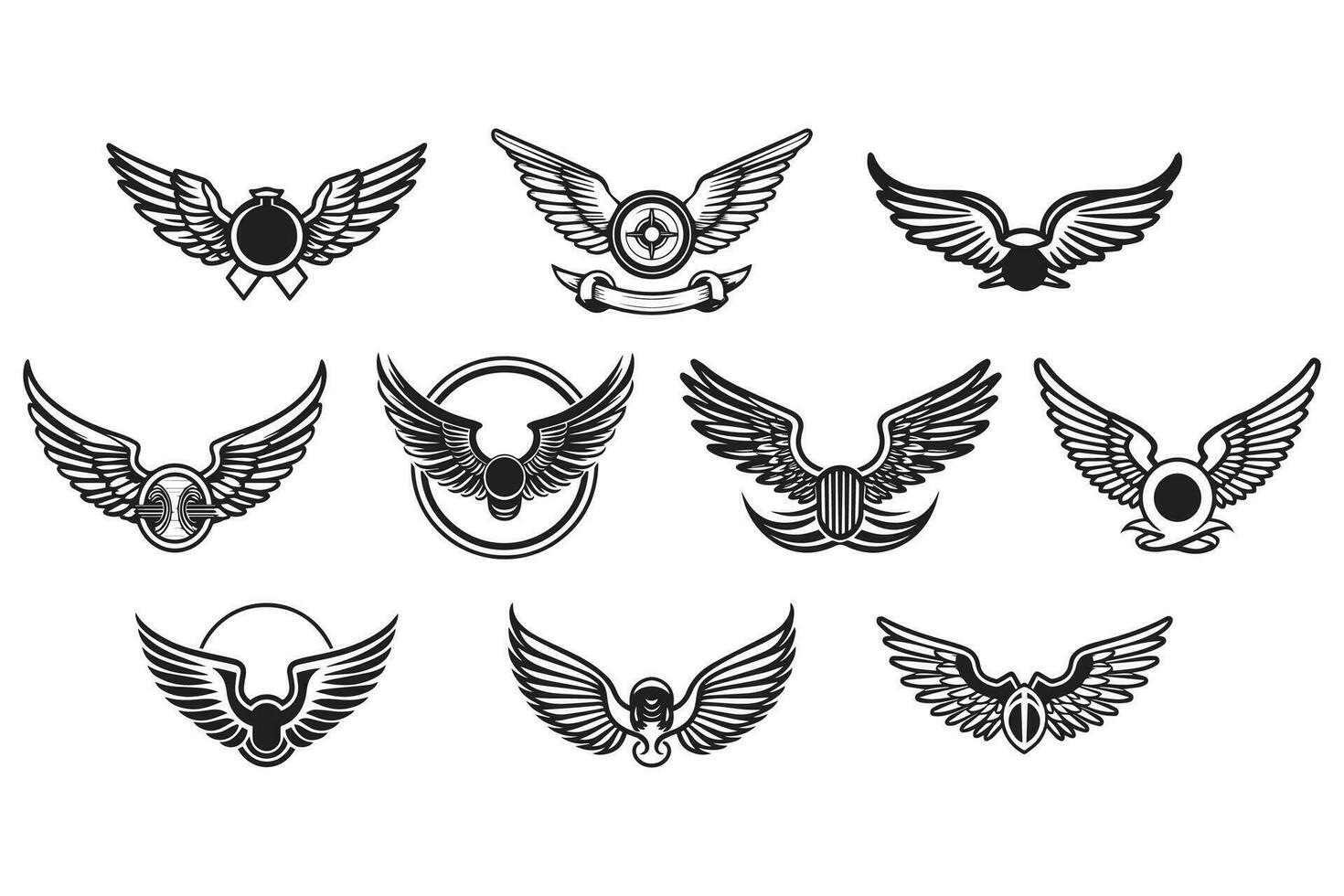Hand Drawn vintage wings logo in flat style vector