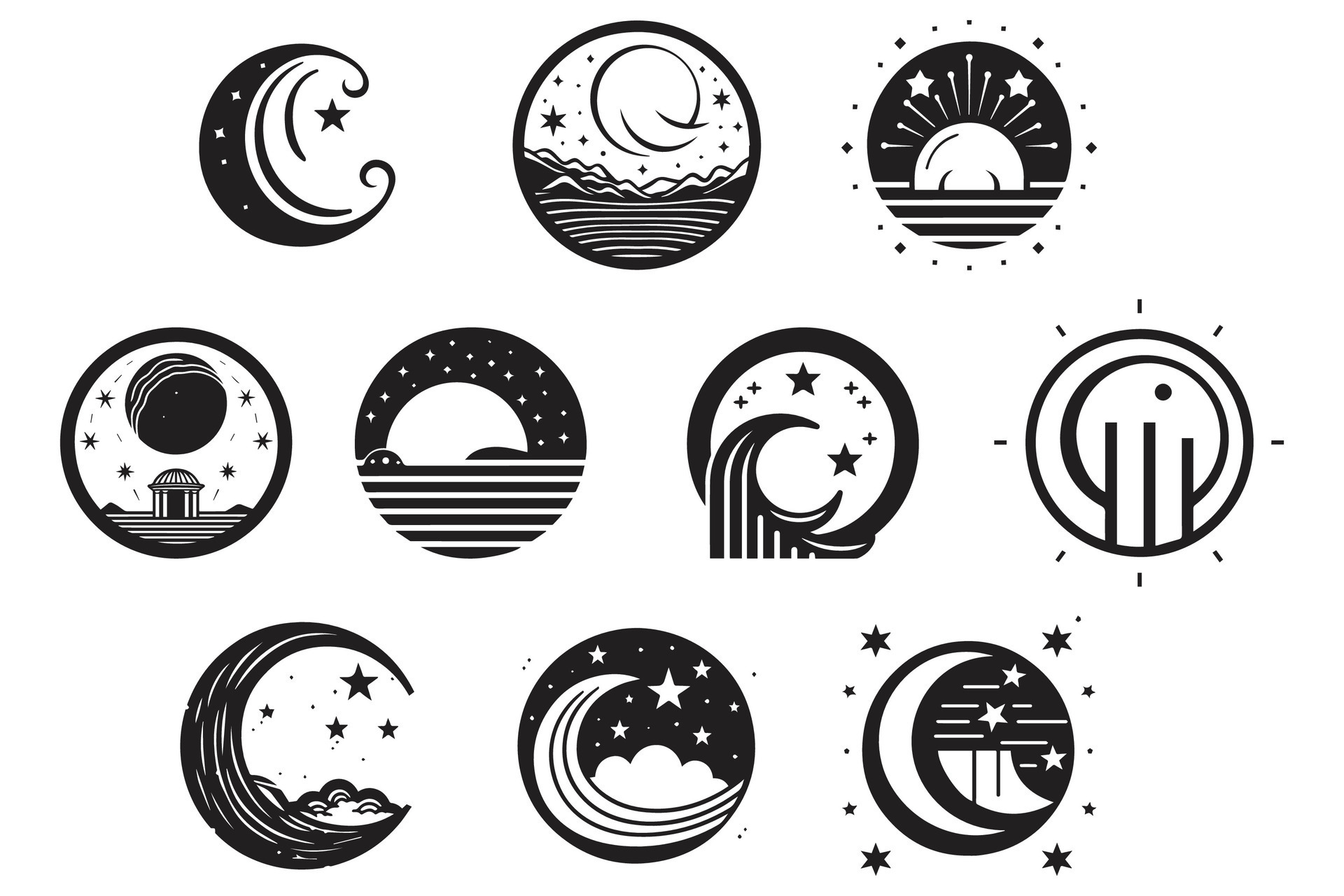 Hand Drawn vintage moon logo in flat style 25662942 Vector Art at Vecteezy