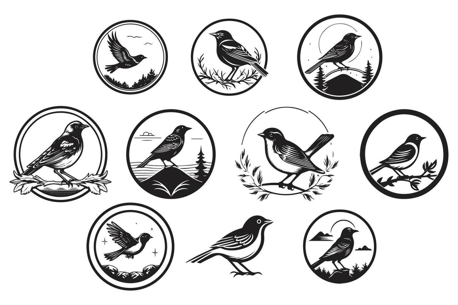 Hand Drawn vintage bird logo in flat style vector