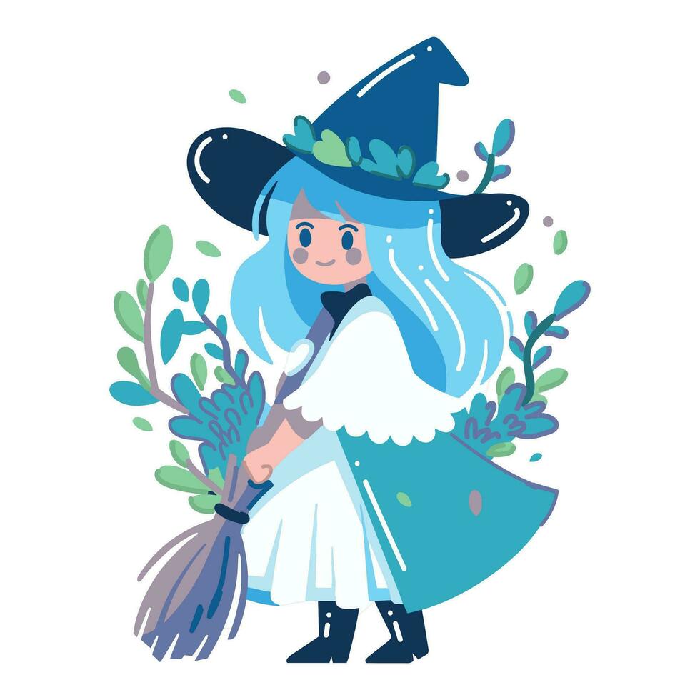 Hand Drawn cute witch in flat style vector