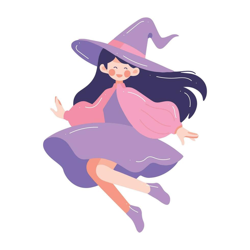 Hand Drawn cute witch in flat style vector