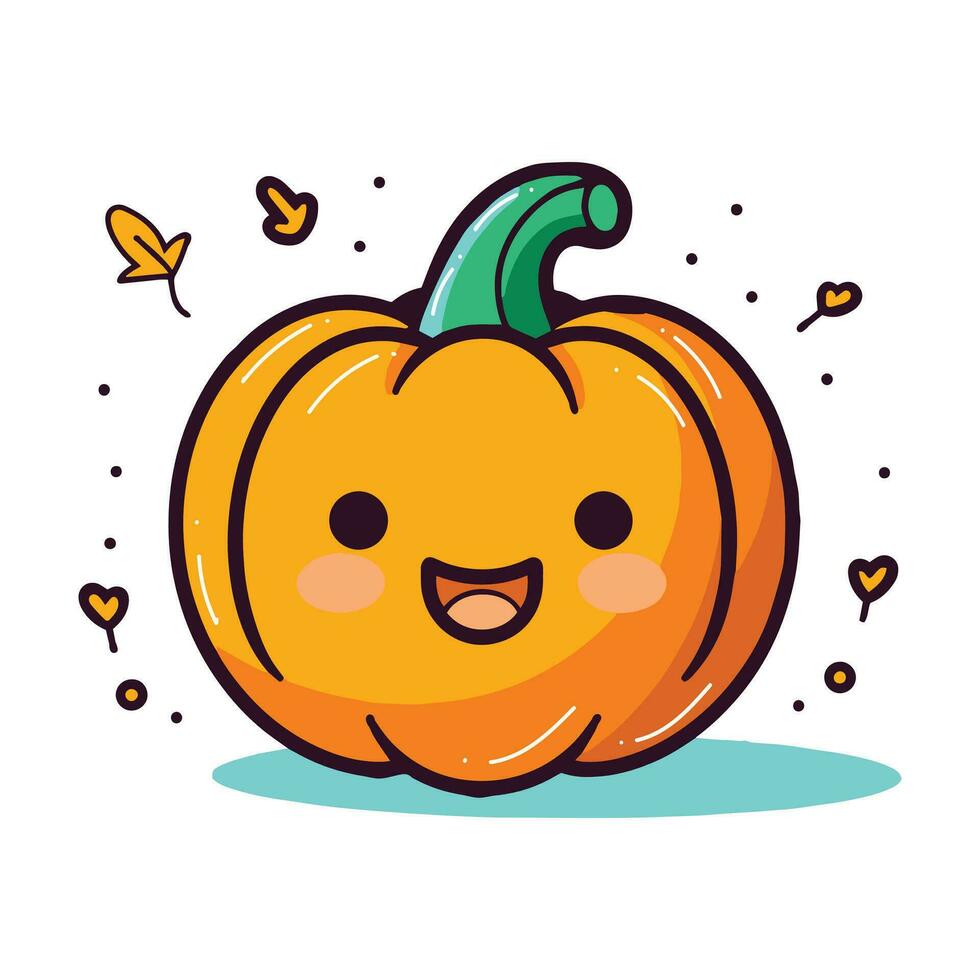Hand Drawn cute halloween pumpkin in flat style vector