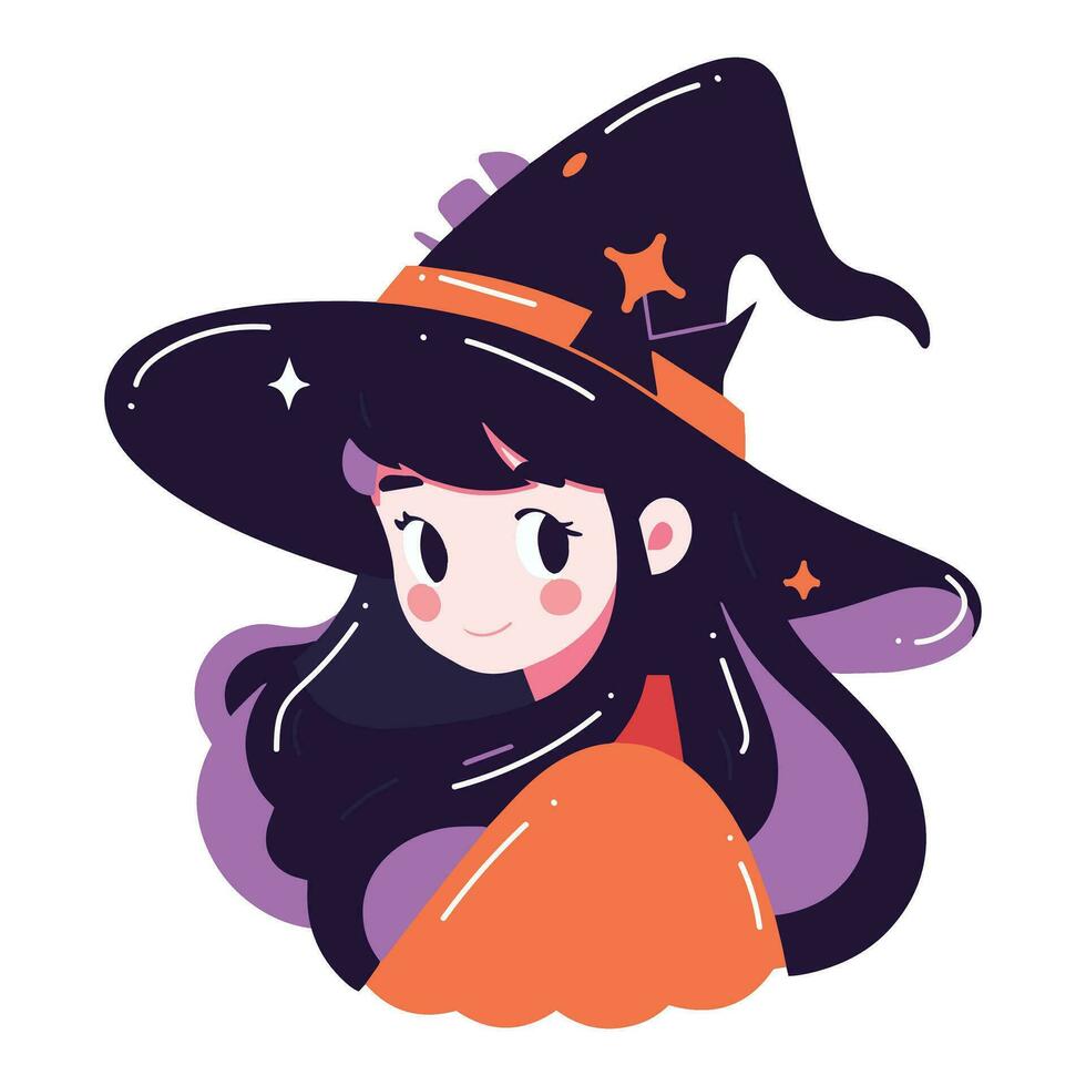 Hand Drawn cute witch in flat style vector