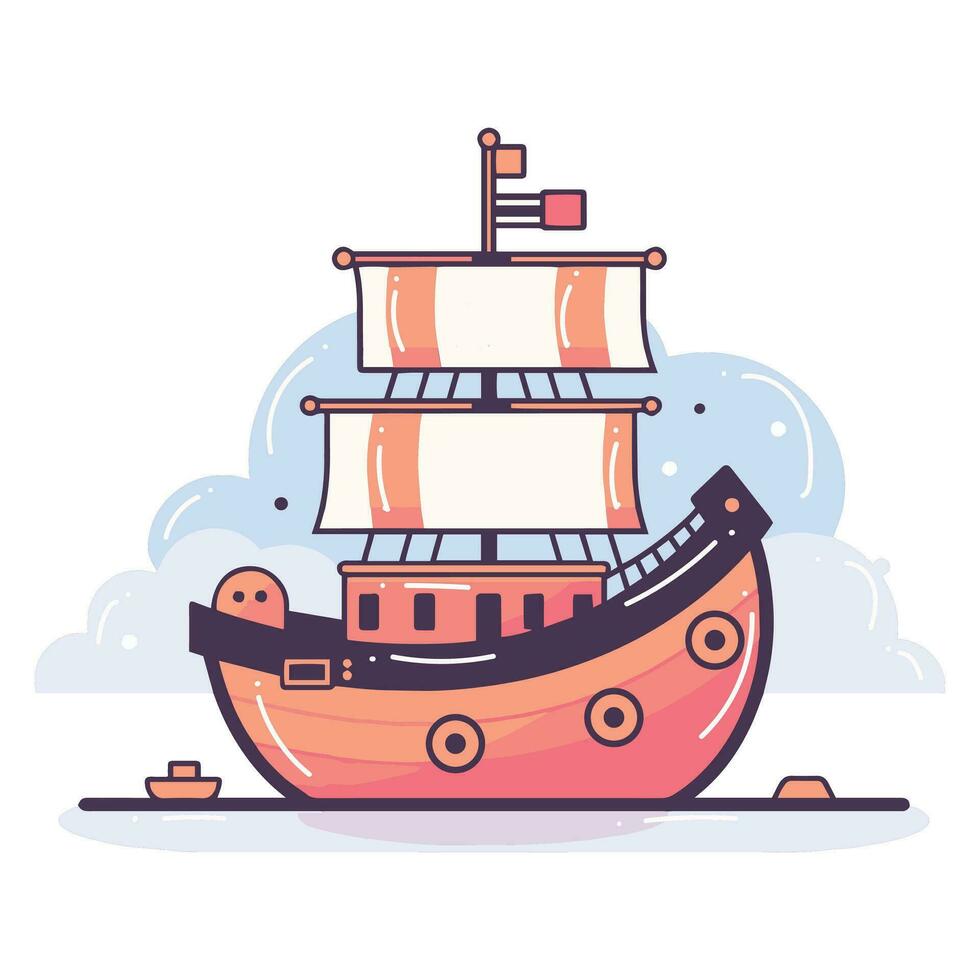 Hand Drawn cute pirate ship in flat style vector