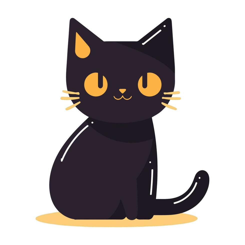 Hand Drawn cute black cat in flat style vector