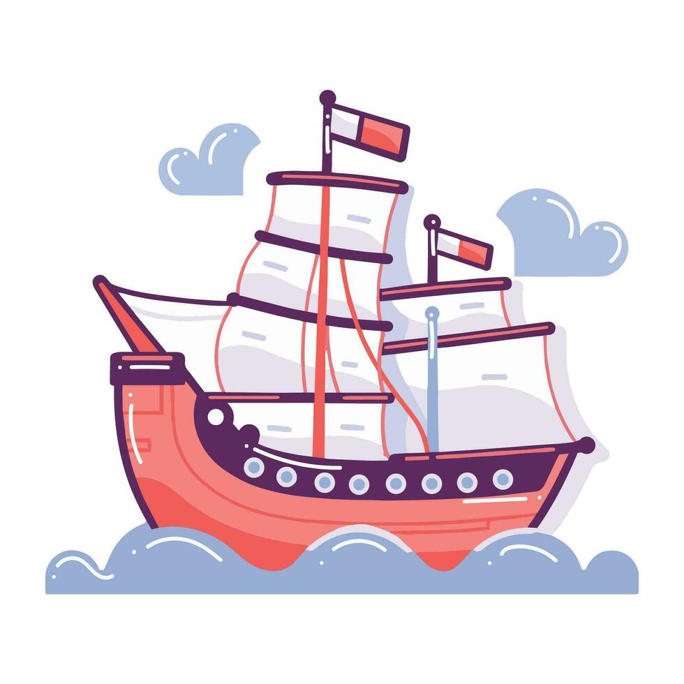 mano dibujado linda pirata Embarcacion en plano estilo vector