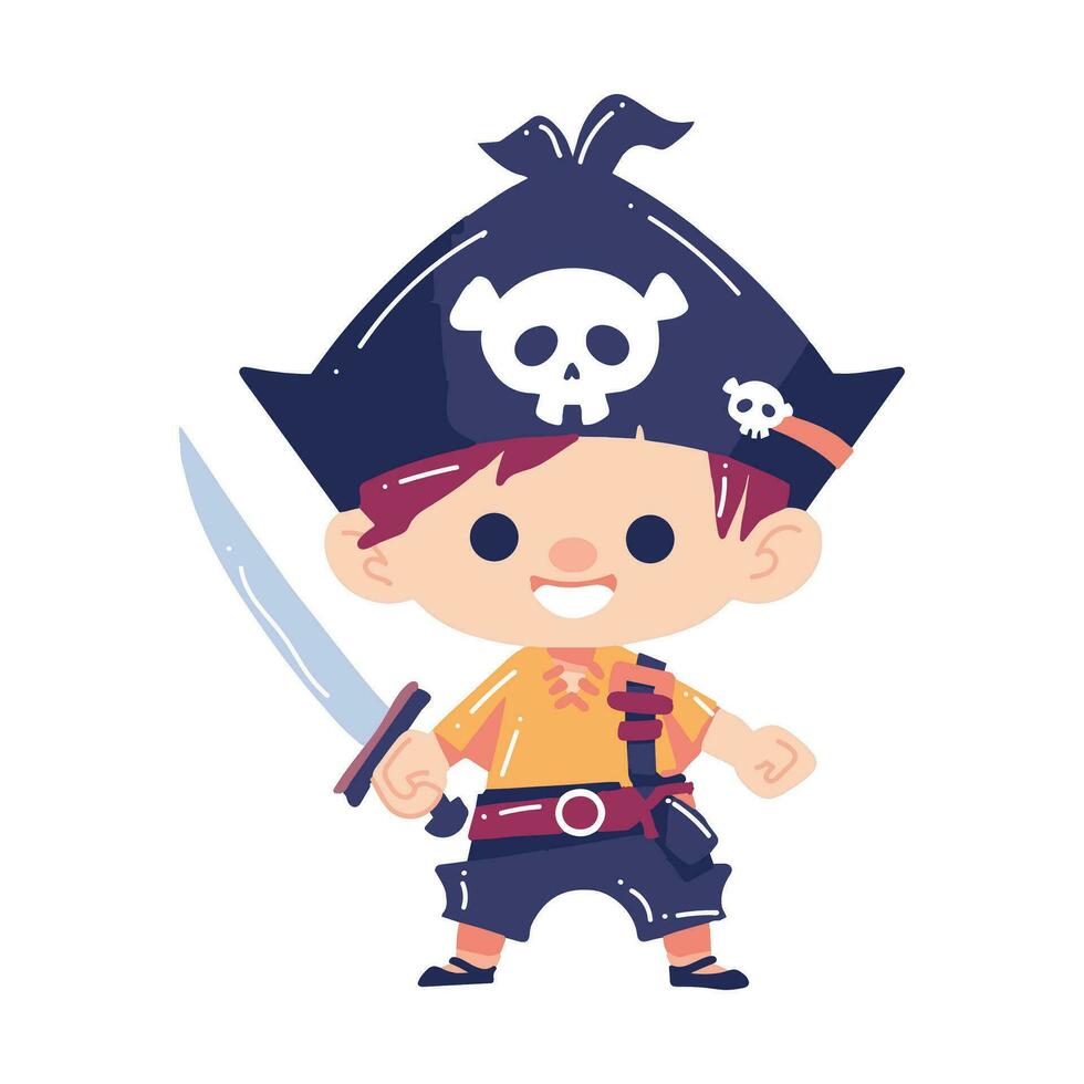 mano dibujado linda niño pirata en plano estilo vector