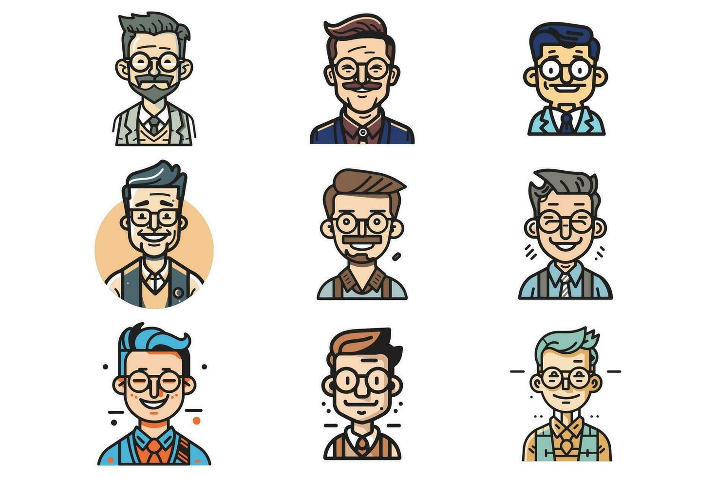 Hand Drawn male character logo in flat style vector