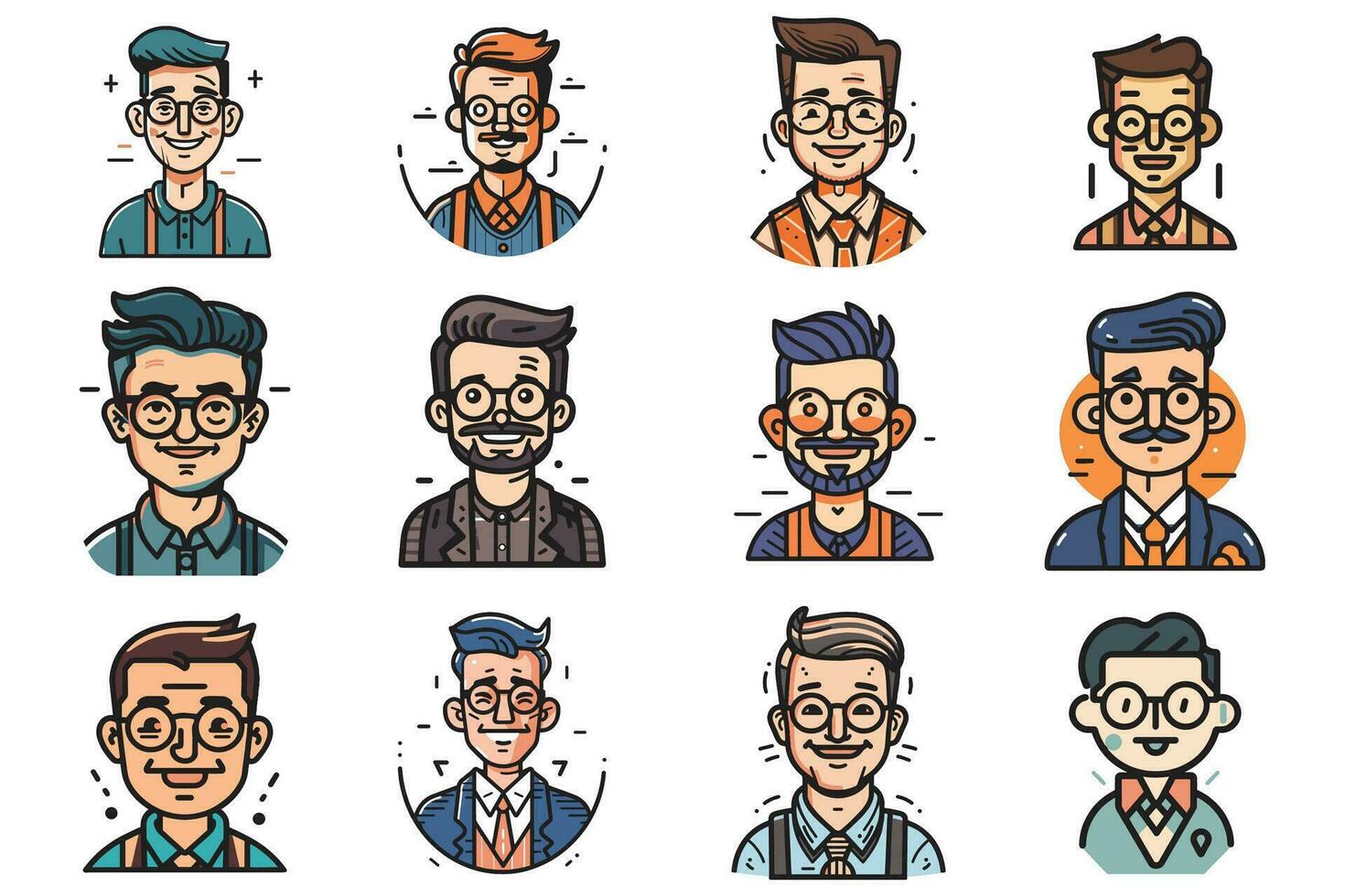 Hand Drawn male character logo in flat style vector