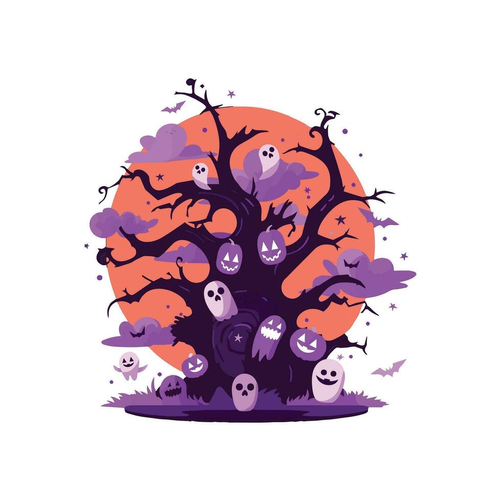 Hand Drawn halloween tree in flat style vector