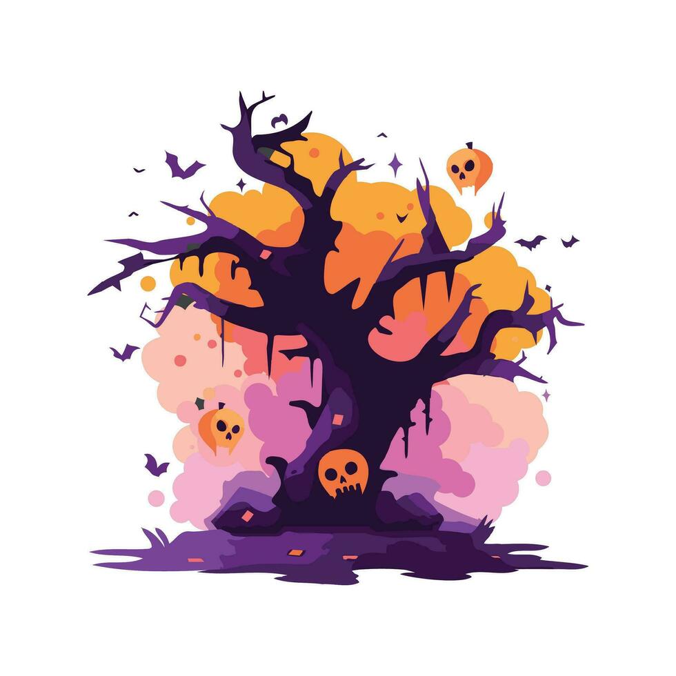 Hand Drawn halloween tree in flat style vector