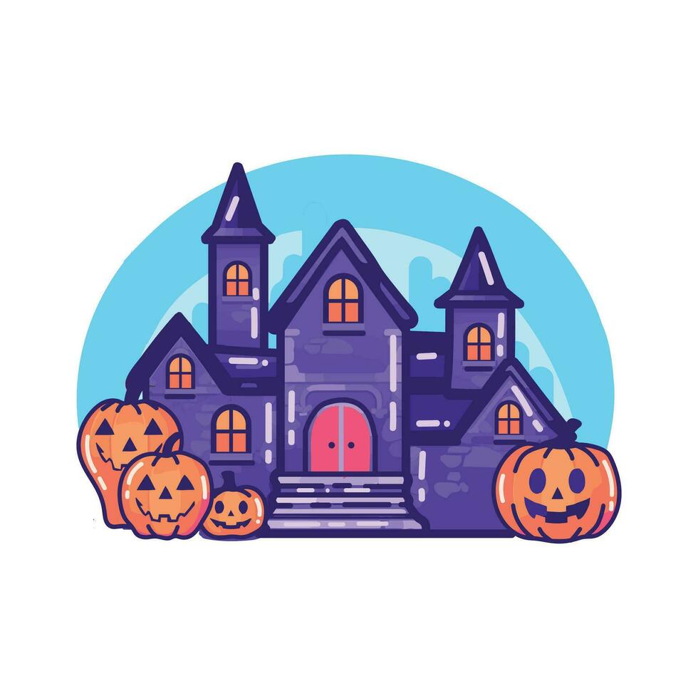 Hand Drawn halloween castle in flat style vector