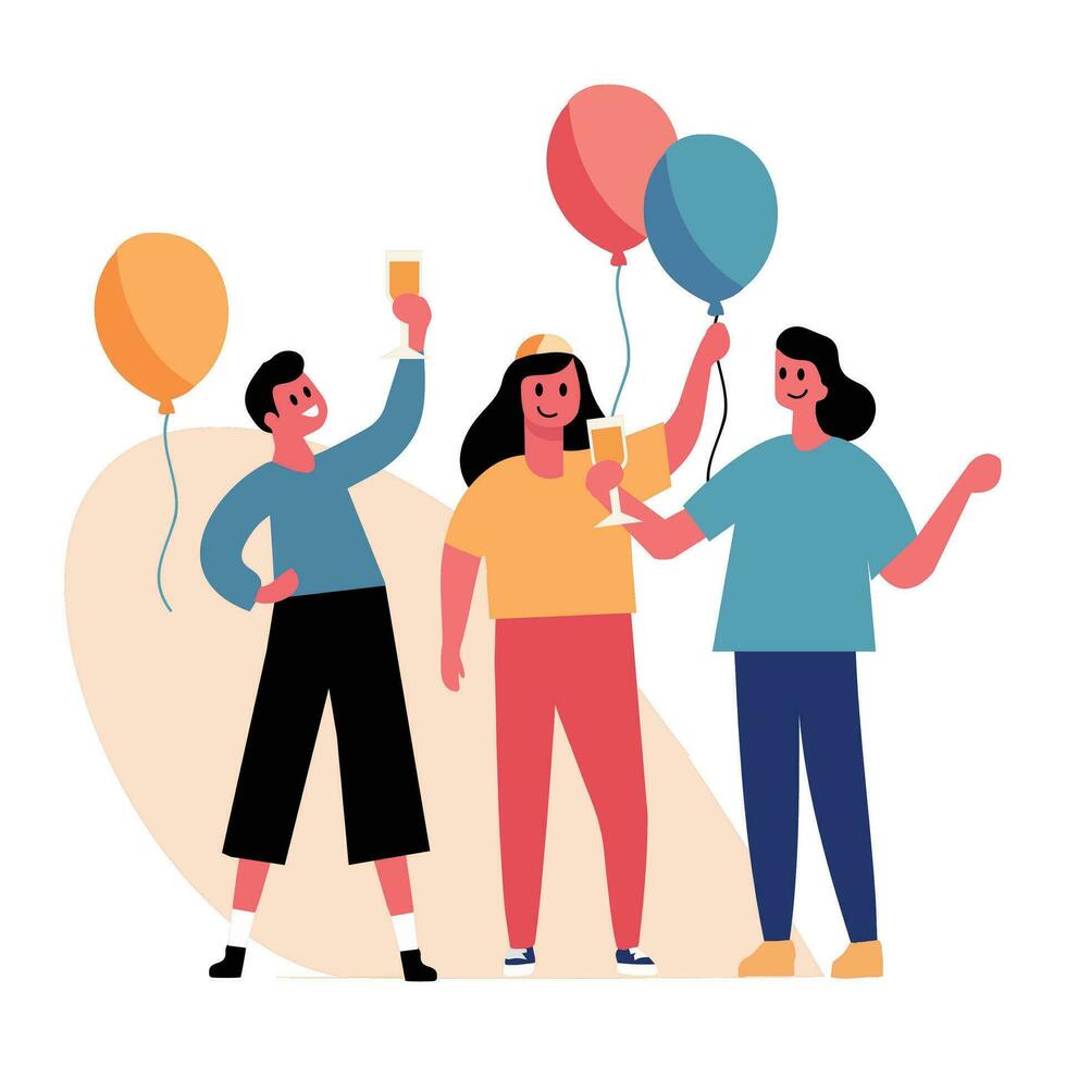 Hand Drawn group of friends celebrating in flat style vector