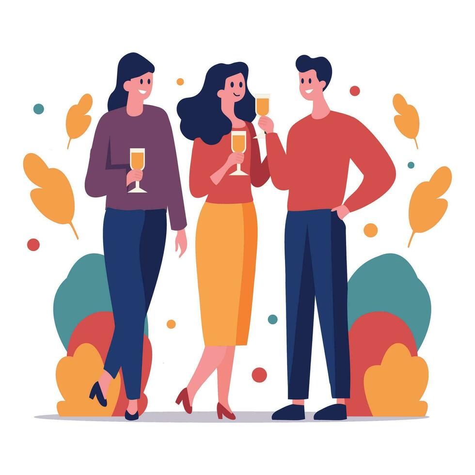 Hand Drawn group of friends celebrating in flat style vector