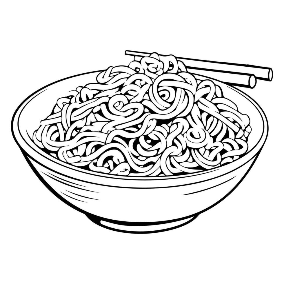 Hand Drawn delicious noodles in doodle style vector