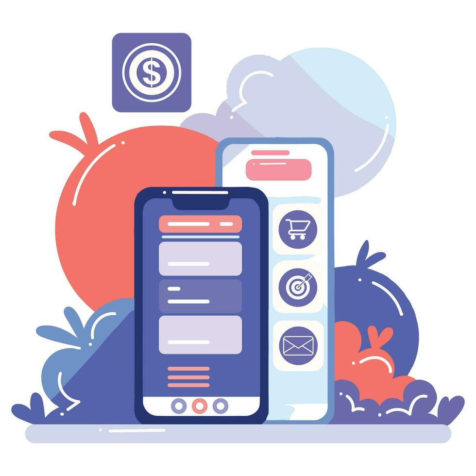 Smartphone and business in UX UI flat style vector