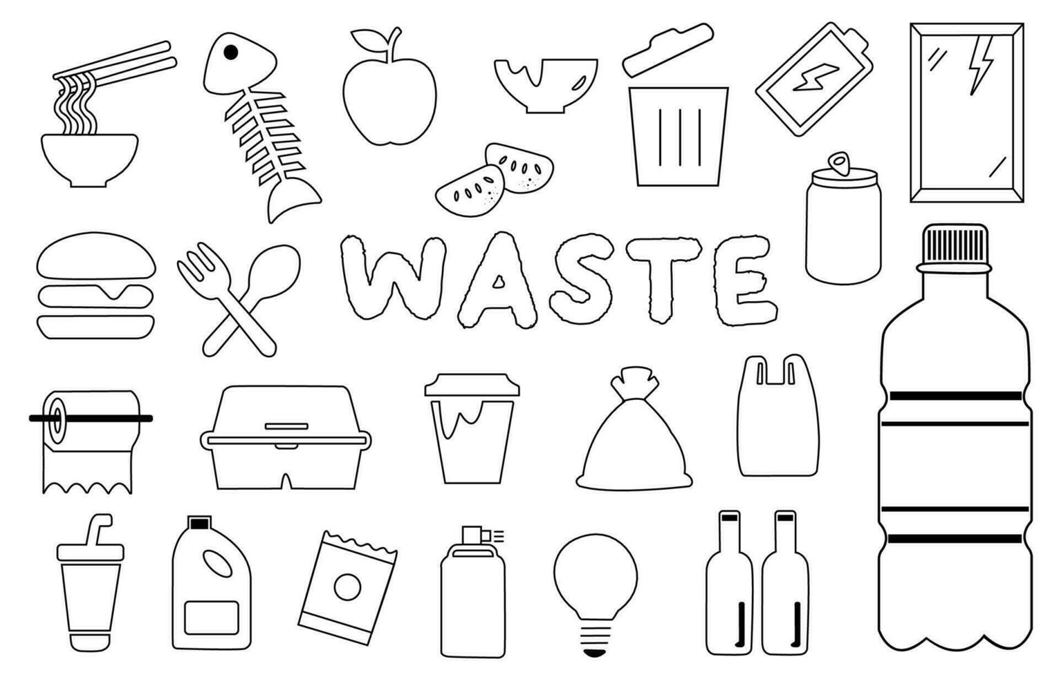 Set waste or Trash related icons. vector