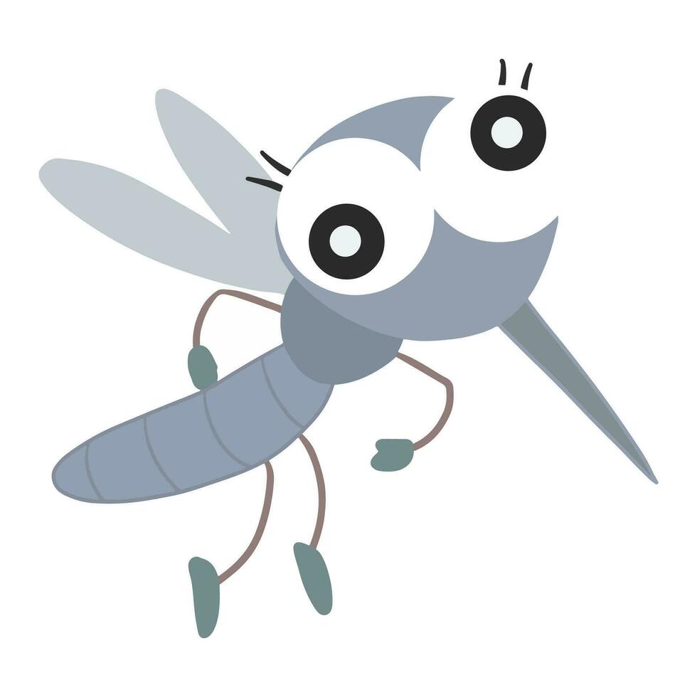 Cartoon Mosquito close-up on a white background. vector