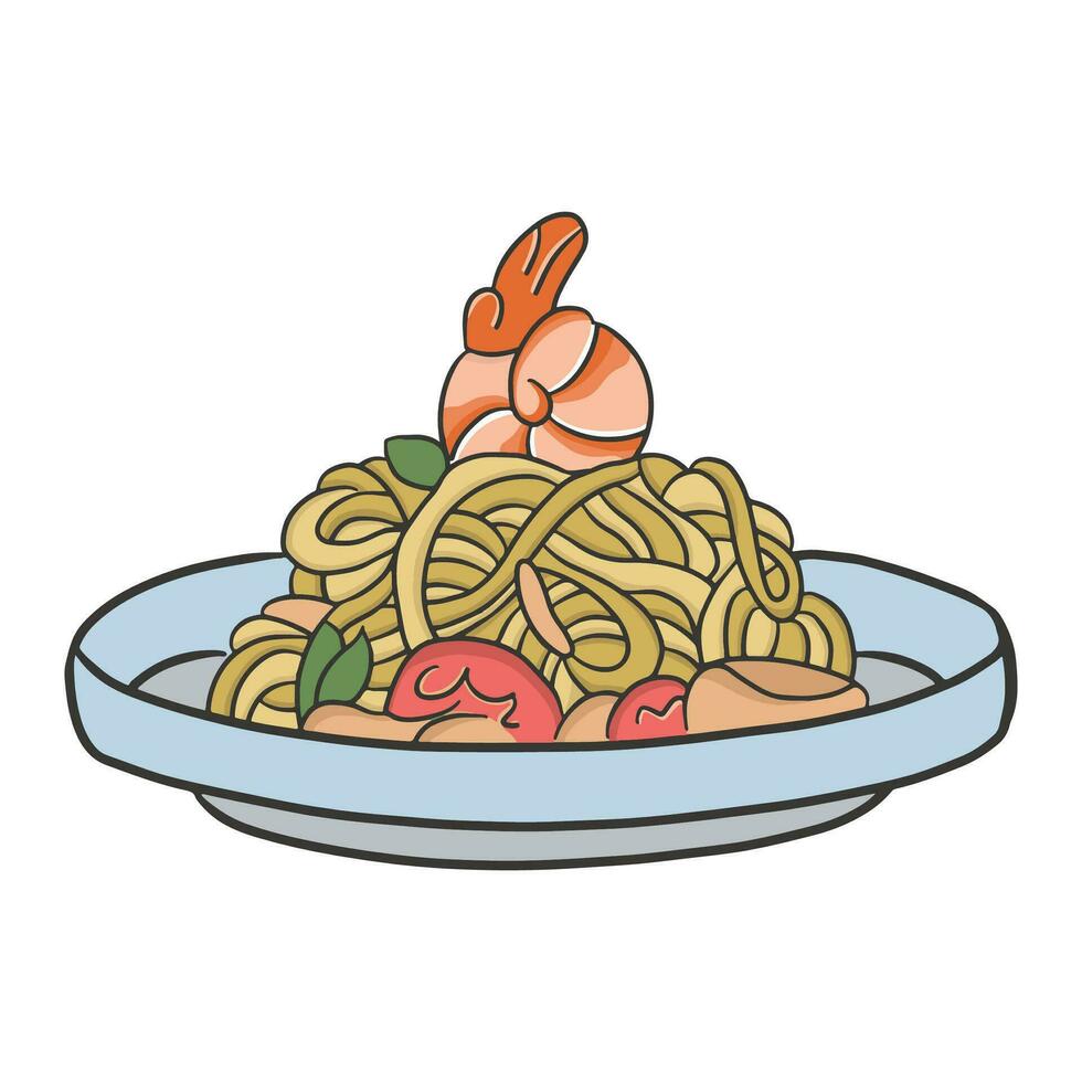 Italian spaghetti serve in a bowl, illustration concept. vector