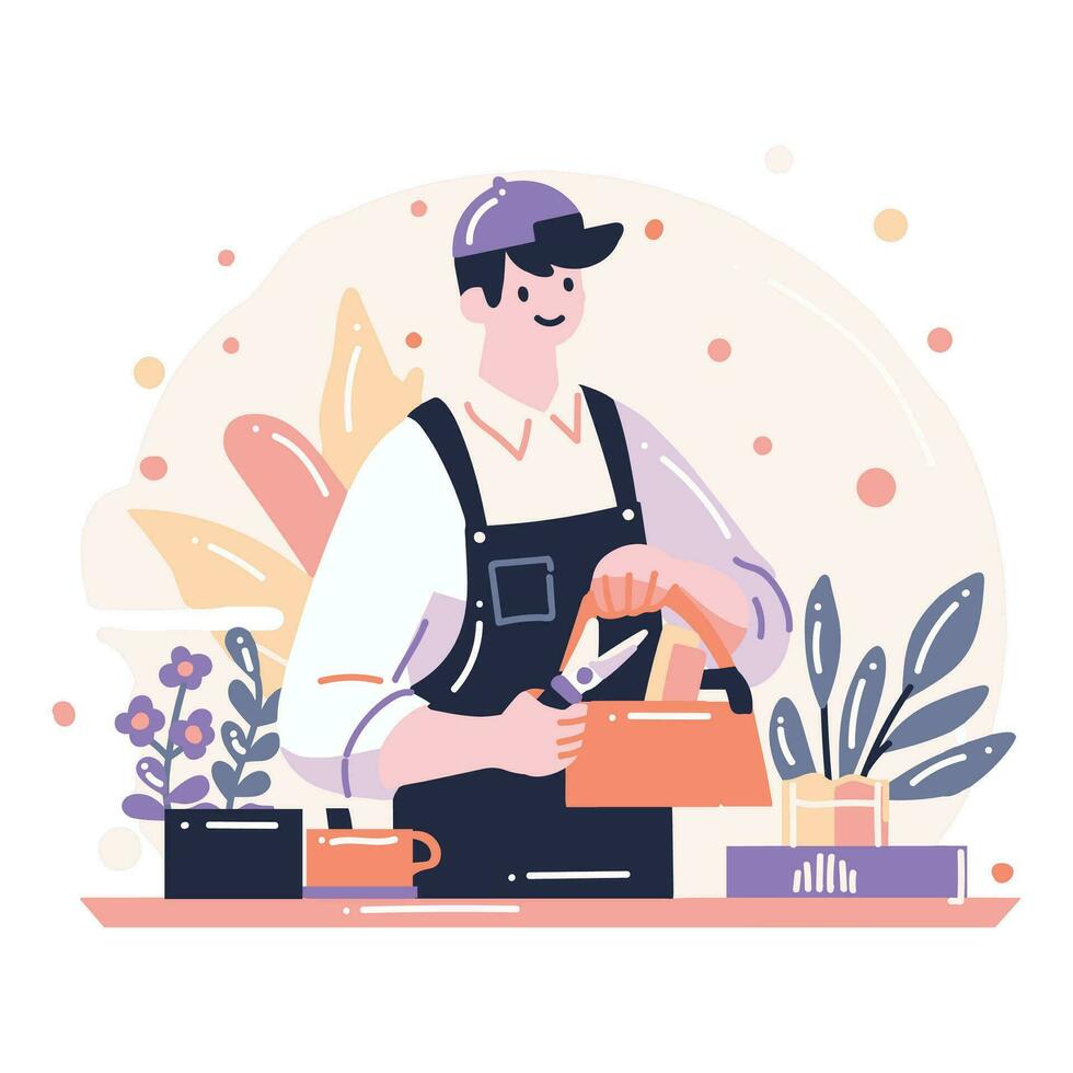 Hand Drawn carpenter character in flat style vector