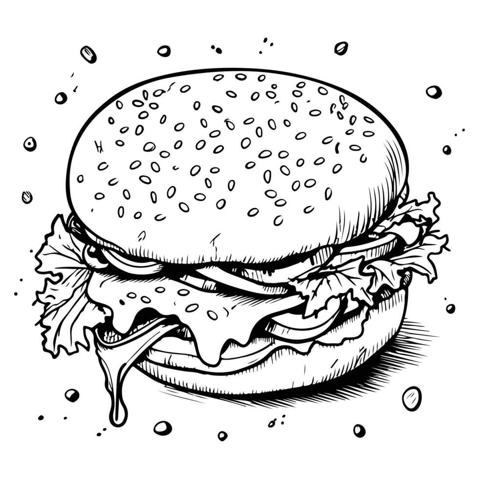Hand Drawn hamburger in doodle style vector