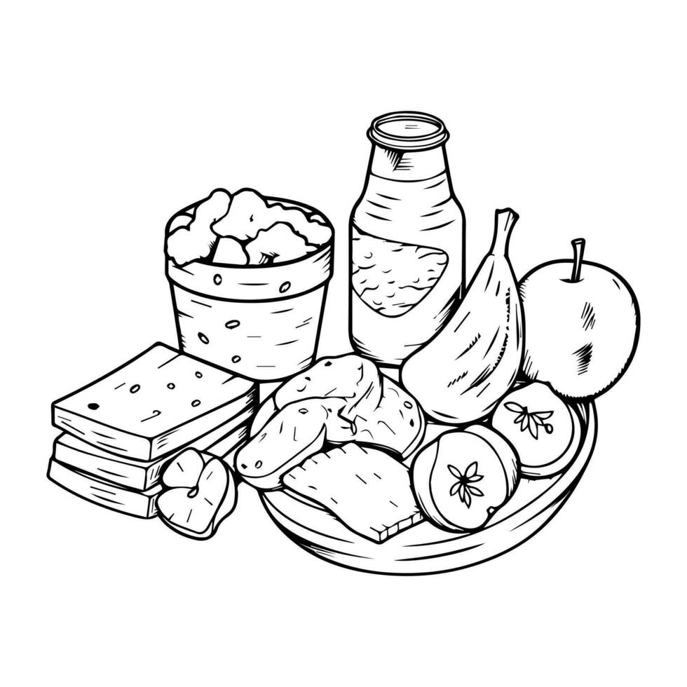 Hand Drawn fast food in doodle style vector