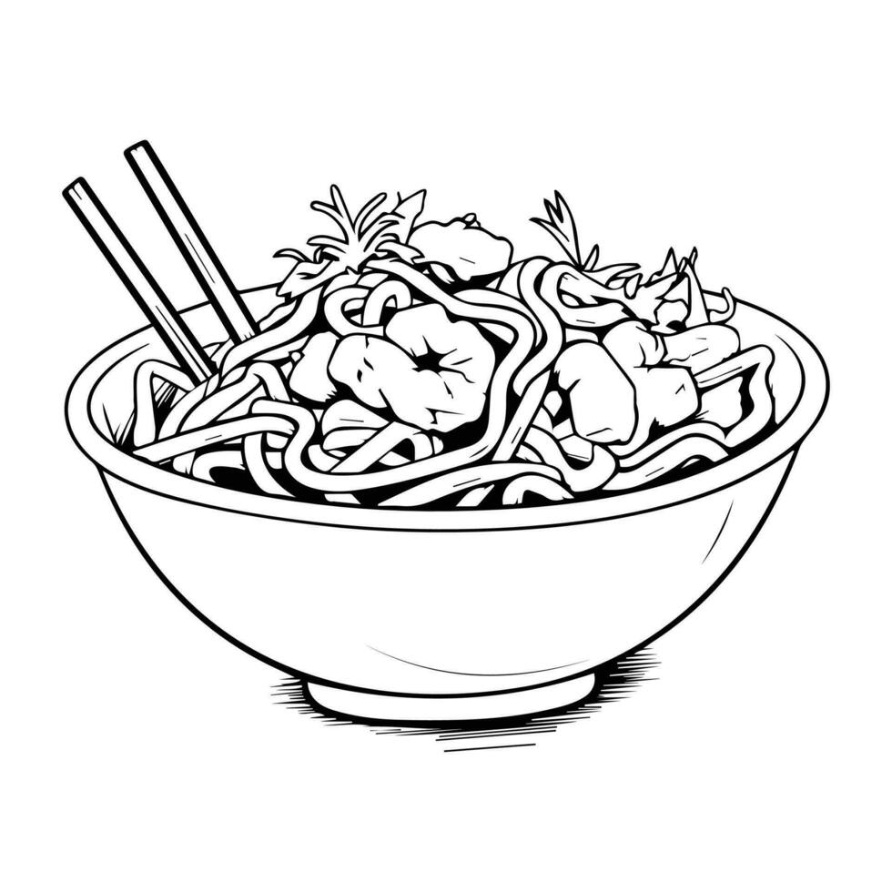 Hand Drawn delicious noodles in doodle style vector