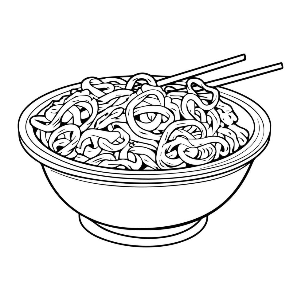 Hand Drawn delicious noodles in doodle style vector