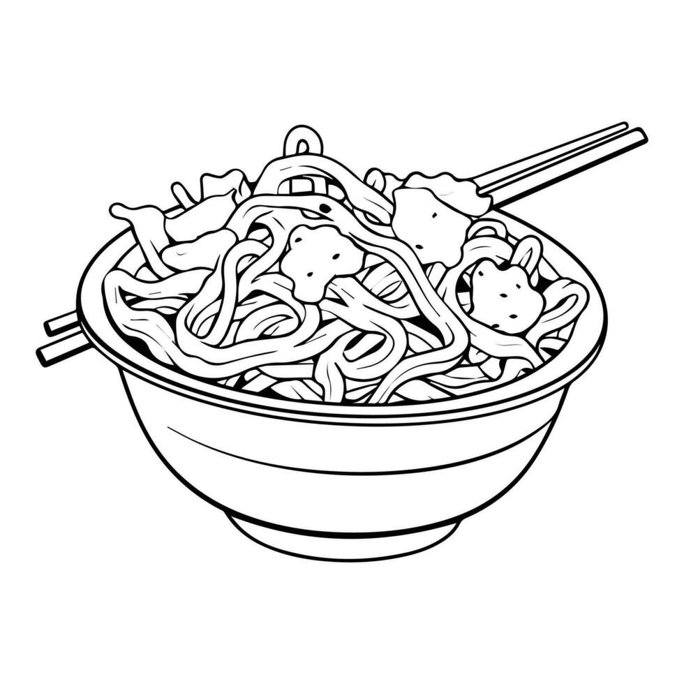 Hand Drawn delicious noodles in doodle style vector
