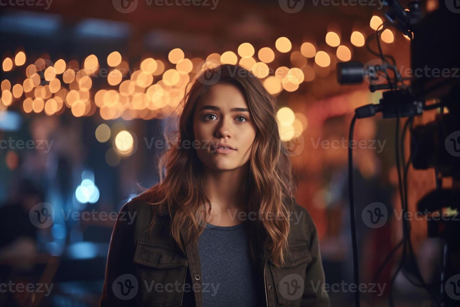 female director speaks on the set of a movie production with photo