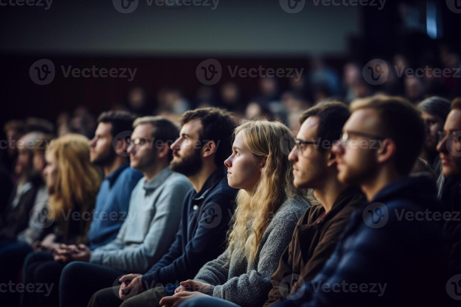 students listening to lecture at a lecture theatre with photo