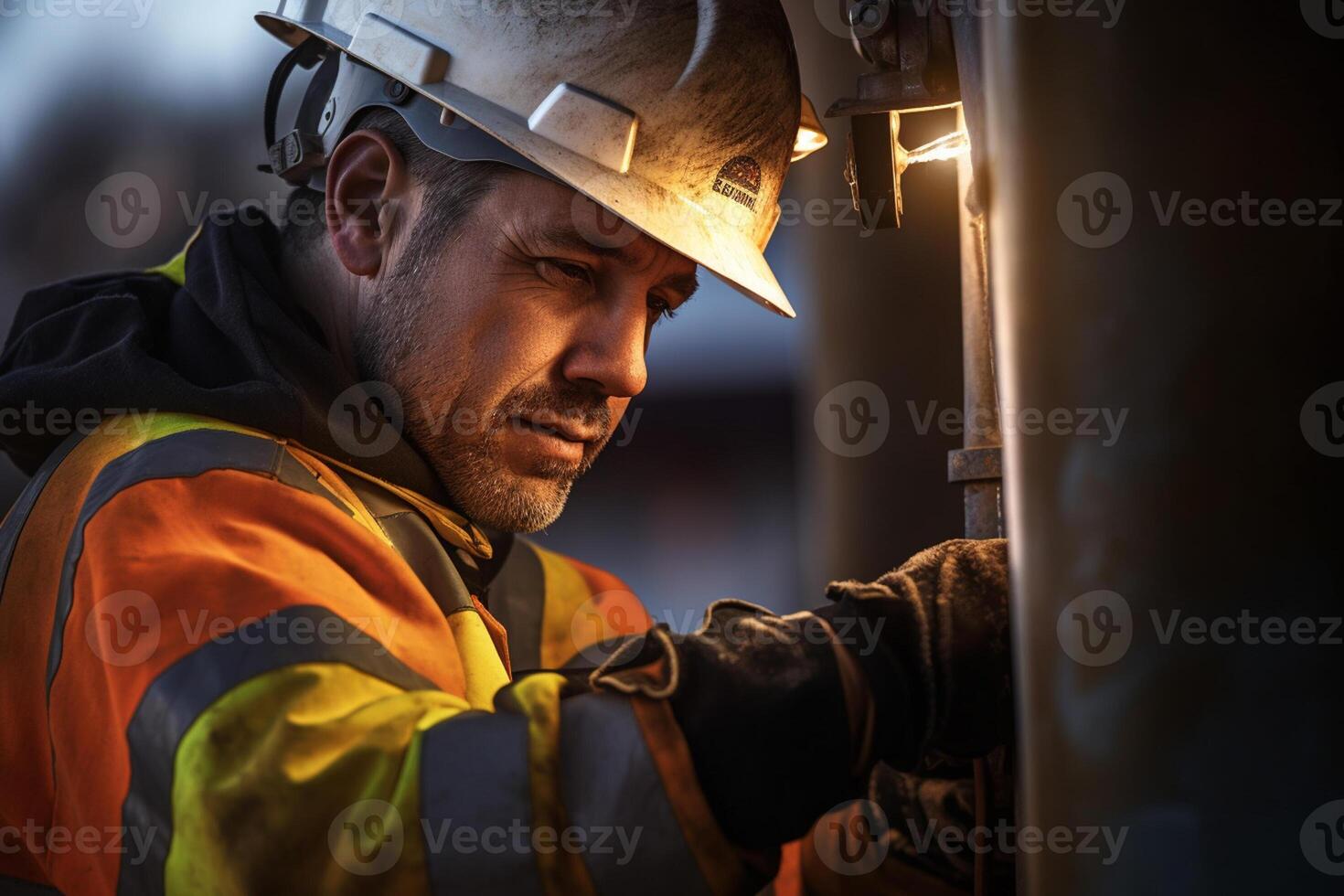 a electrician fixing power pole with photo