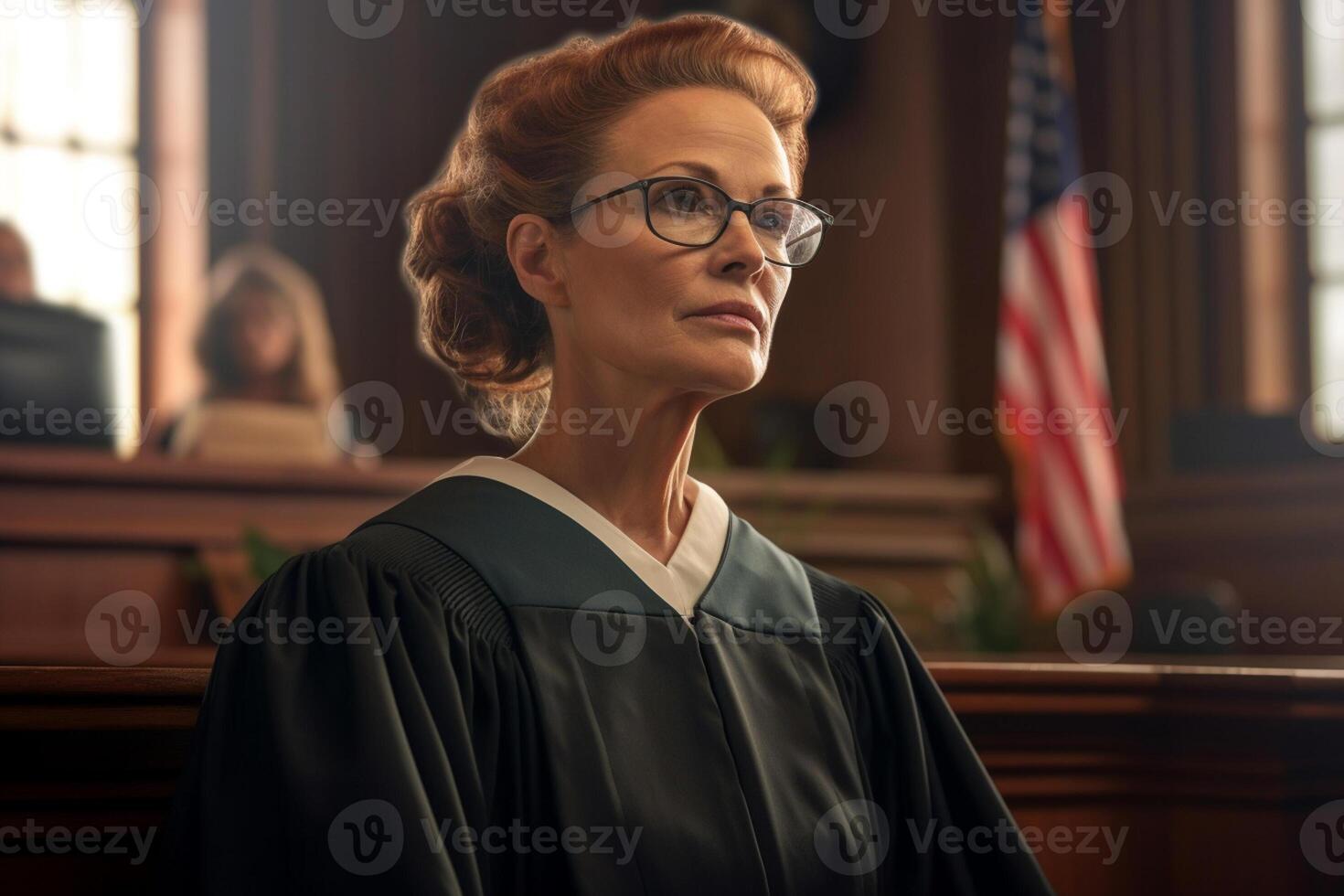 female judge in court with photo