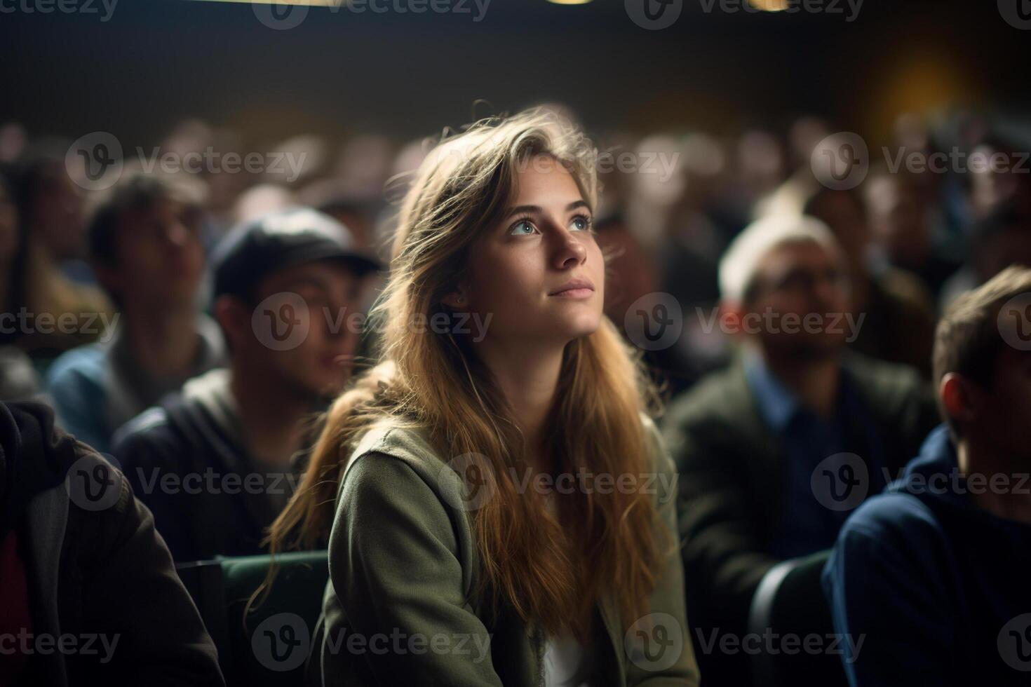 students listening to lecture at a lecture theatre with photo