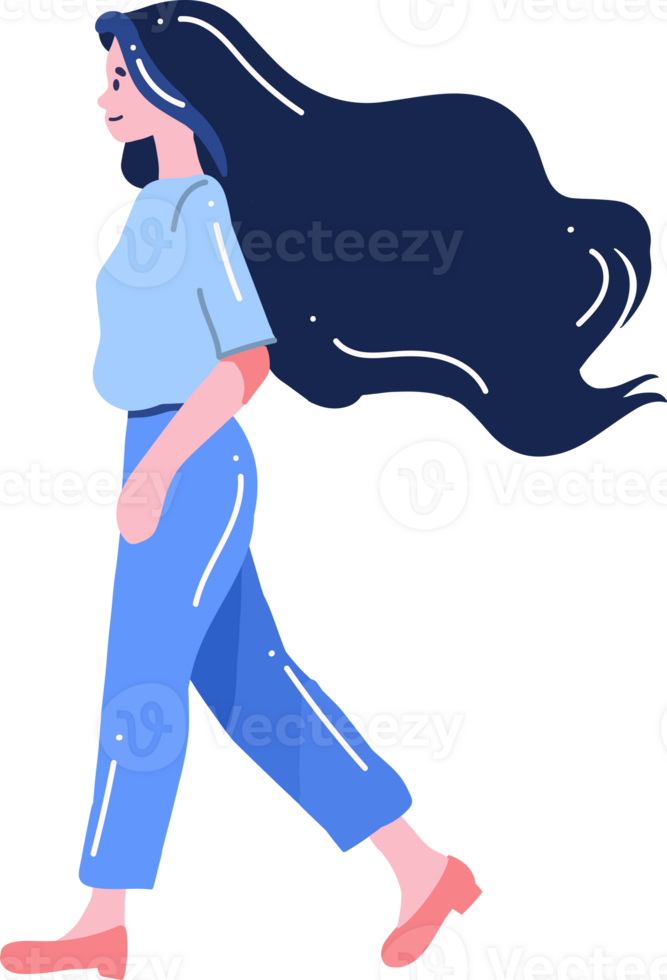 adolescent femme en marchant ou fonctionnement dans plat style isolé sur Contexte png