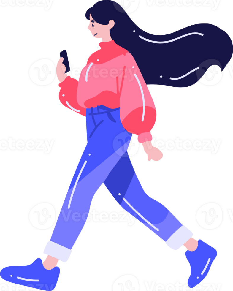 teenage woman walking or running in flat style isolated on background png