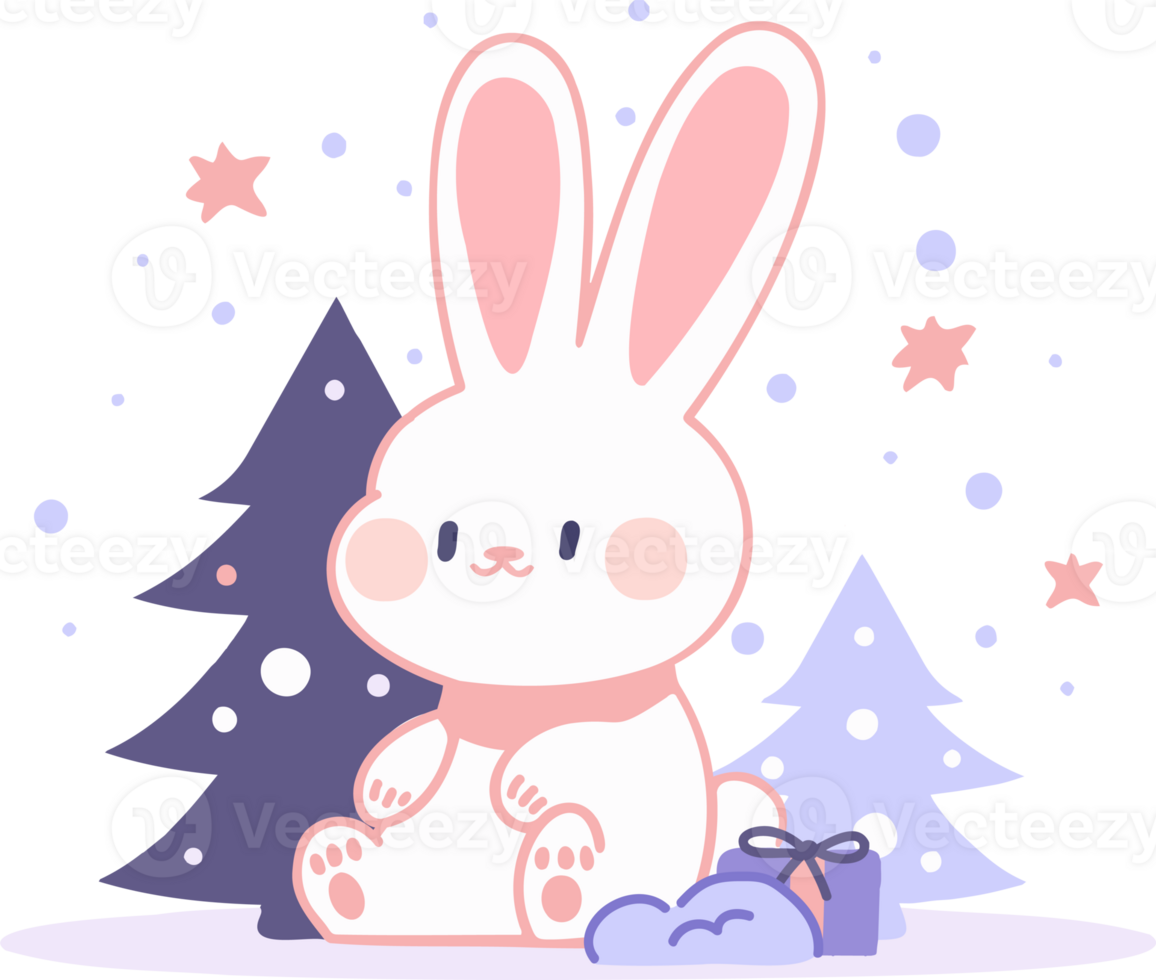 cute christmas bunny in flat style isolated on background png