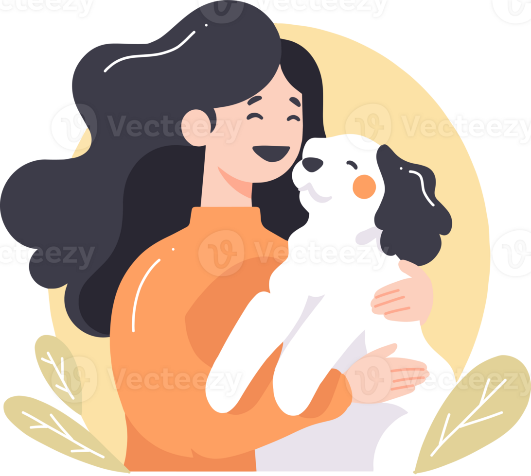 teenage girl with cute dog in flat style isolated on background png