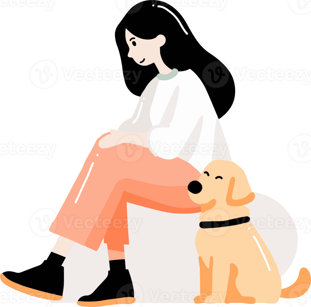 teenage girl with cute dog in flat style isolated on background png