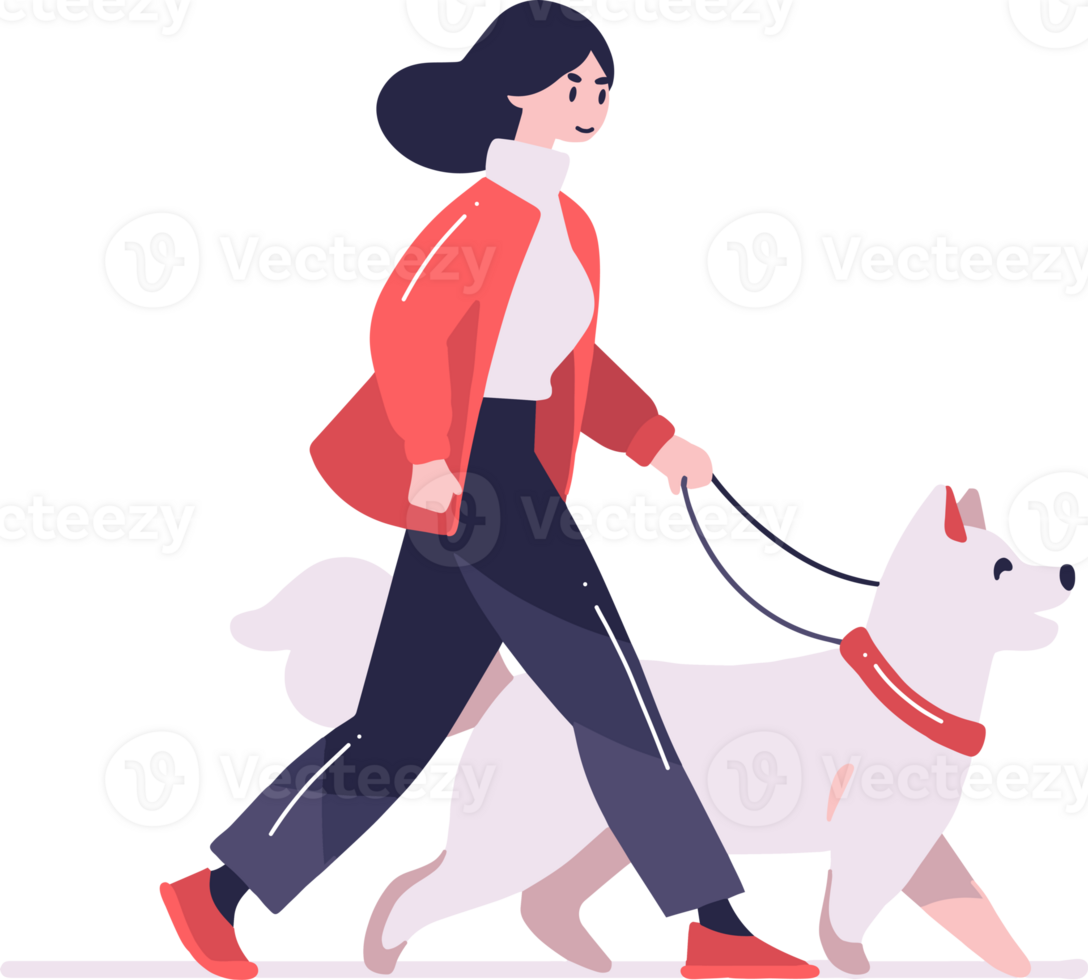 teenage girl with cute dog in flat style isolated on background png