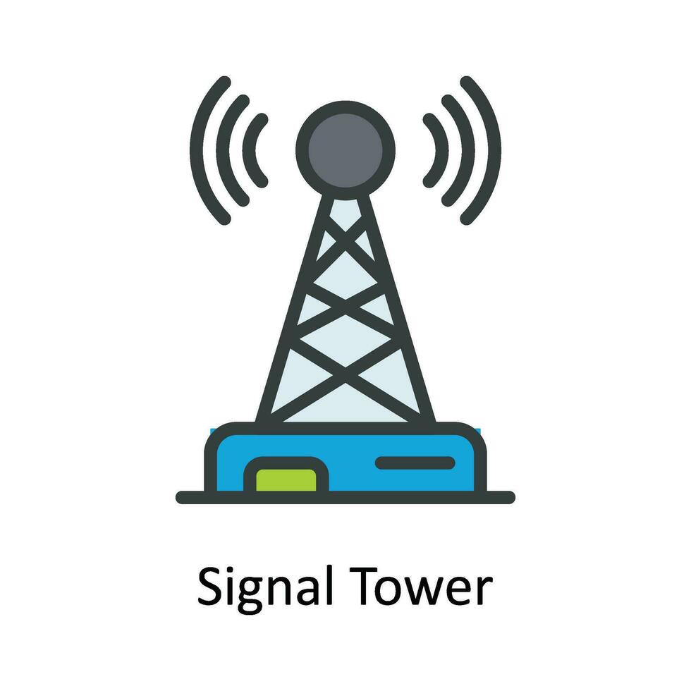 Signal Tower  Vector Fill outline Icon Design illustration. Network and communication Symbol on White background EPS 10 File