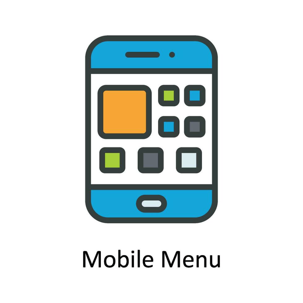 Mobile Menu  Vector Fill outline Icon Design illustration. Network and communication Symbol on White background EPS 10 File