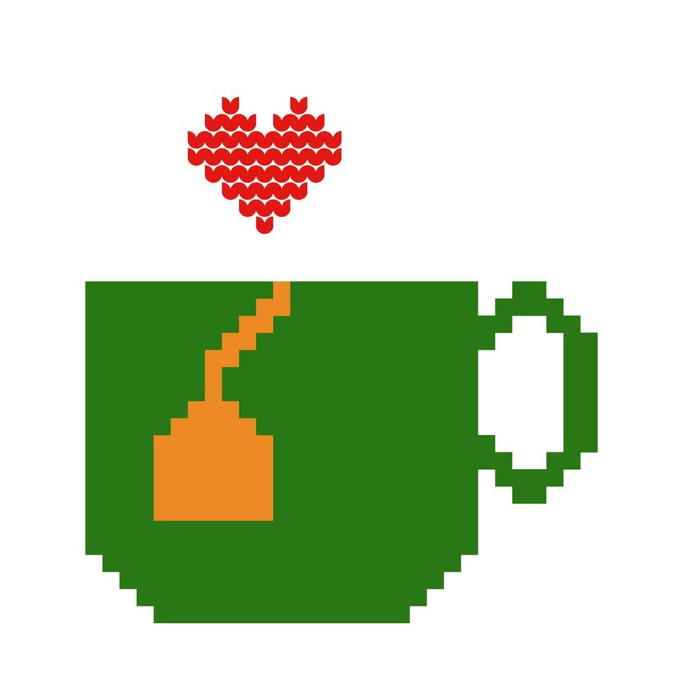 Cross stitch cup of tea on white background. vector