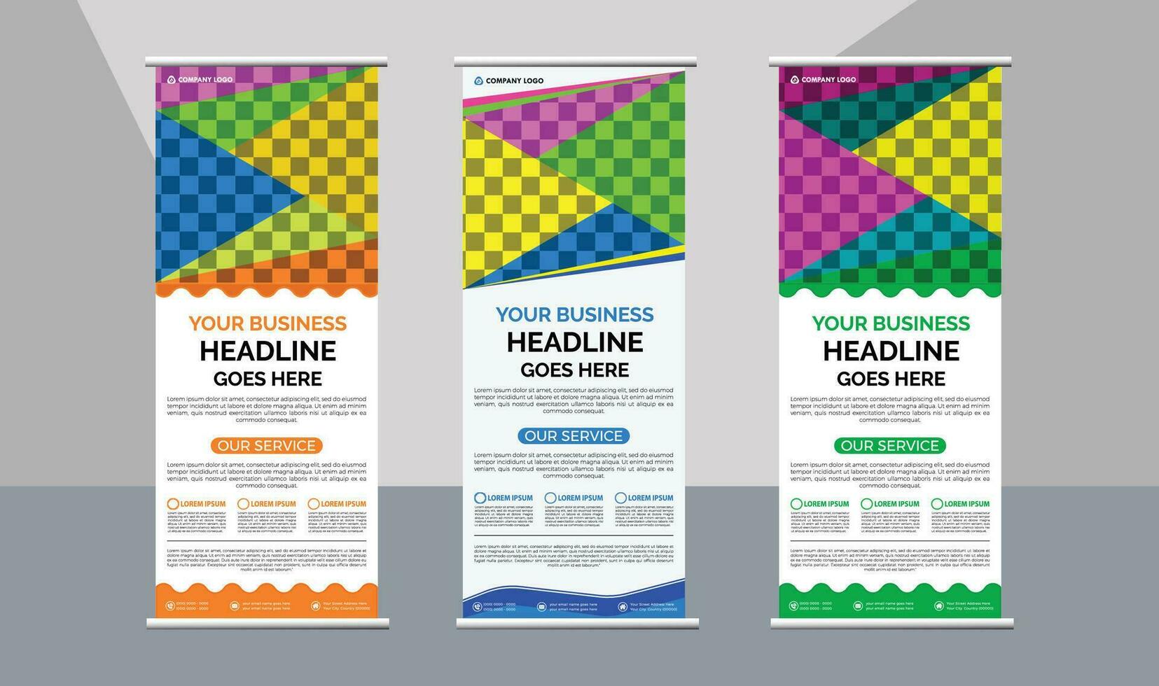 Modern vertical roll up banner design vector