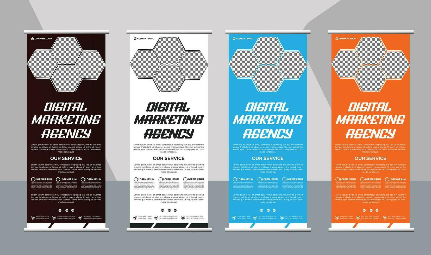 Modern Corporate Business Roll-Up Banner Design Template with multiple Color vector