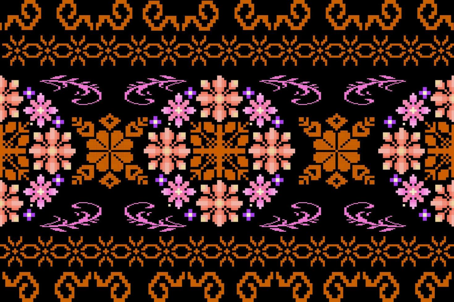 Floral Cross Stitch Embroidery on white background.geometric ethnic oriental seamless pattern traditional.Aztec style abstract vector illustration.design for texture,fabric,clothing,wrapping,sarong.