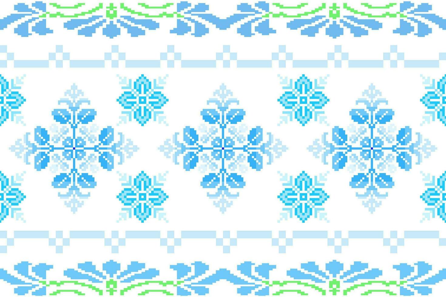 Floral Cross Stitch Embroidery on white background.geometric ethnic oriental seamless pattern traditional.Aztec style abstract vector illustration.design for texture,fabric,clothing,wrapping,sarong.