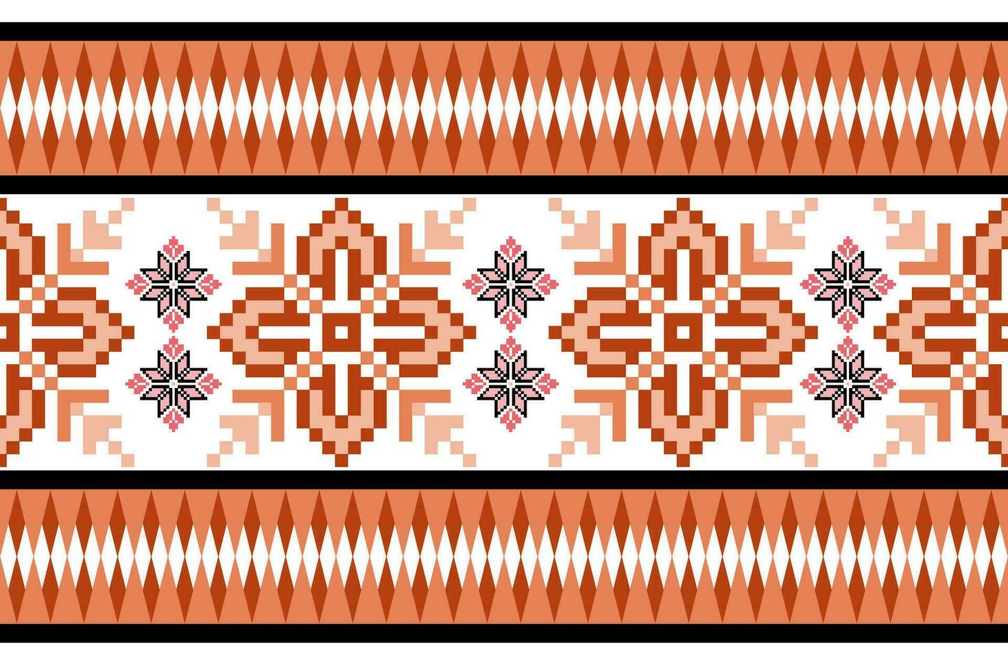 Floral Cross Stitch Embroidery on white background.geometric ethnic oriental seamless pattern traditional.Aztec style abstract vector illustration.design for texture,fabric,clothing,wrapping,sarong.